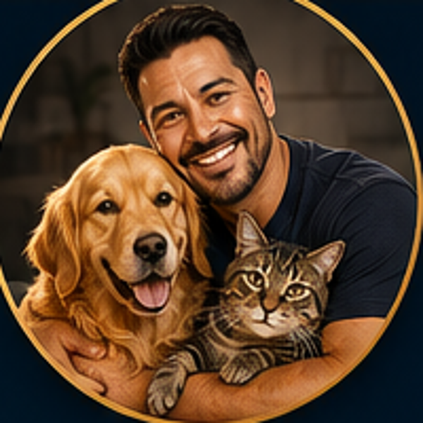 Anderson A. Oliveira with his dog and cat